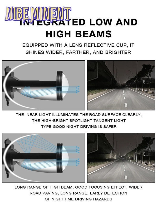 NIBEMINENT مصابيح أمامية LED H4 2 قطع مع عدسة بروجيكتور ميني وظيفة شعاع عالي-منخفض مع خط قطع واضح لحل مشكلة الاستجماتيزم 35 واط 4300 لومن مجموعة مصابيح أمامية لترقيات المصابيح (Y6، H4) - Image 5